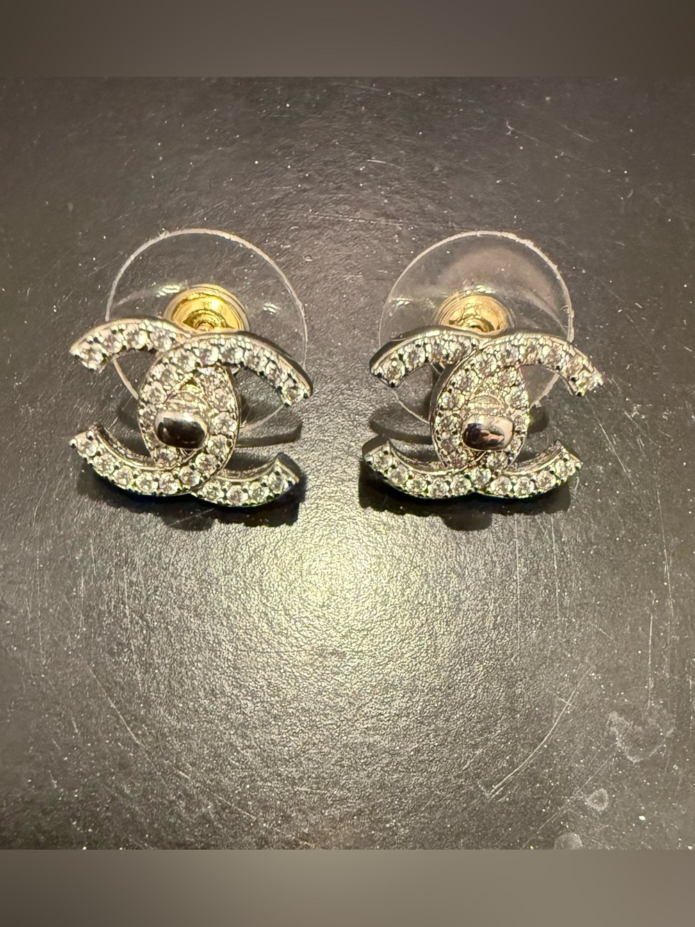 Chanel Crystal Double-C Logo Stud Earrings - Silver Sparkle